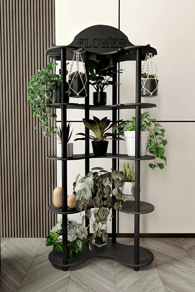 MİMOSA ÇİÇEKLİK SAKSILIK ÇOK AMAÇLI RAFI SİYAH